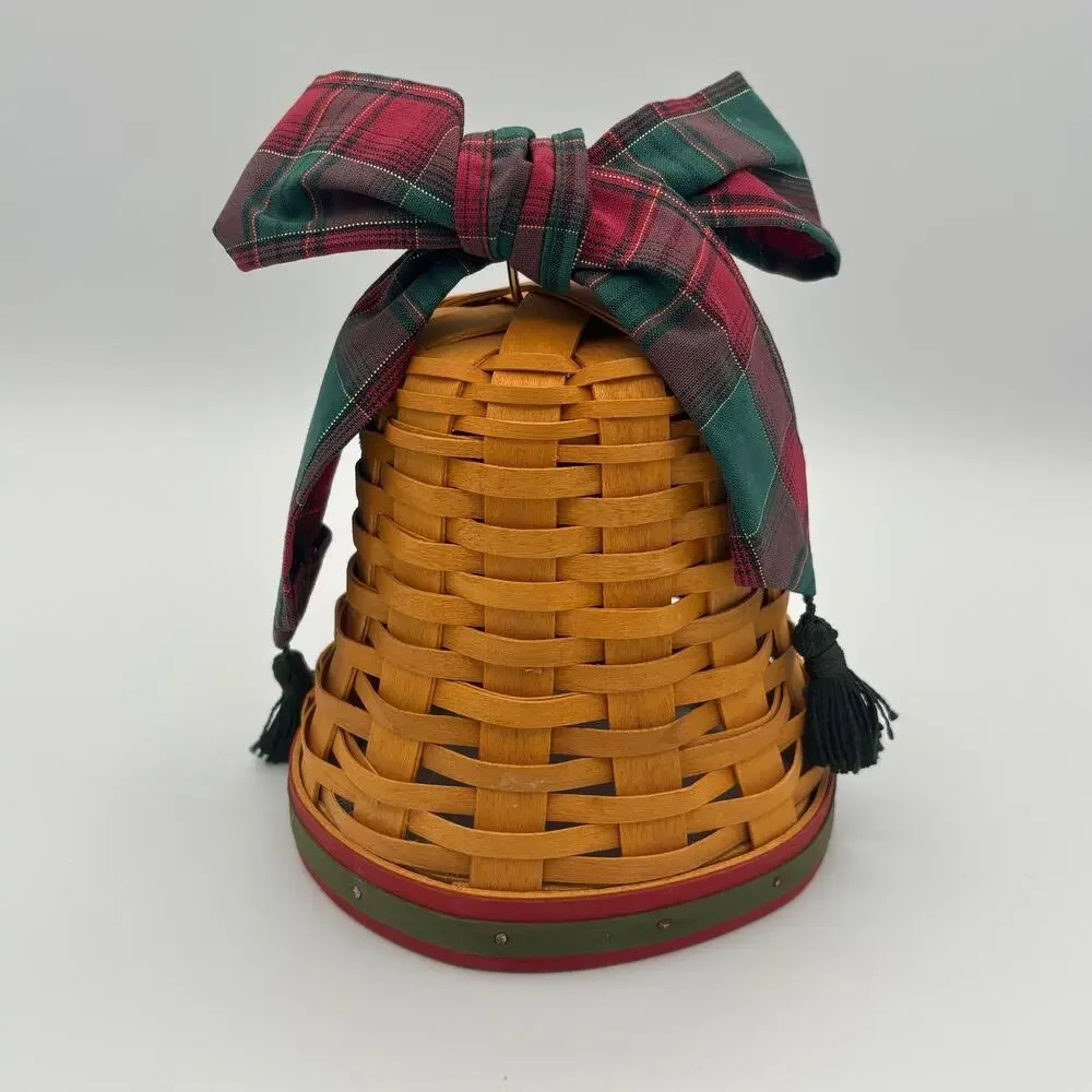 2000 Longaberger Noel Bell Basket w/ Evergreen Plaid Bow ~ Century Celebration